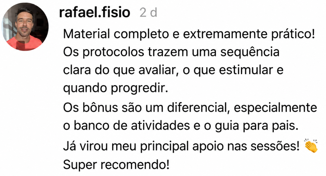 Comentário de rafael.fisio no Instagram recomendando o material